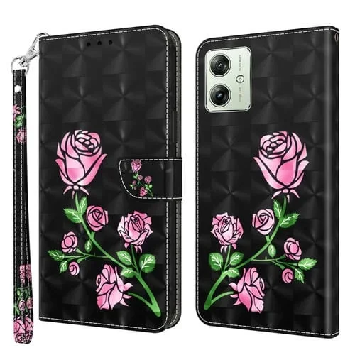 Funda de Cuero Pintada 3D para Motorola Moto G54 (Rosa)