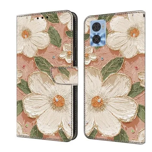 Funda de Cuero Pintada a Mano Motorola Moto E22 Protección (Girasol)