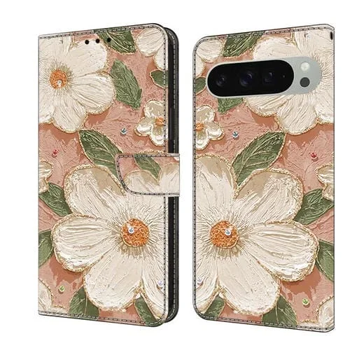 Funda de Cuero Pintada a Mano para Google Pixel 9 Pro XL (Girasol)