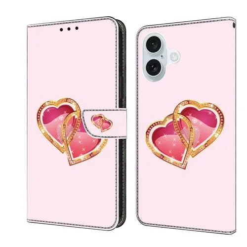 Funda de Cuero Pintada con Cristales para iPhone 16 Plus (Love Peach)