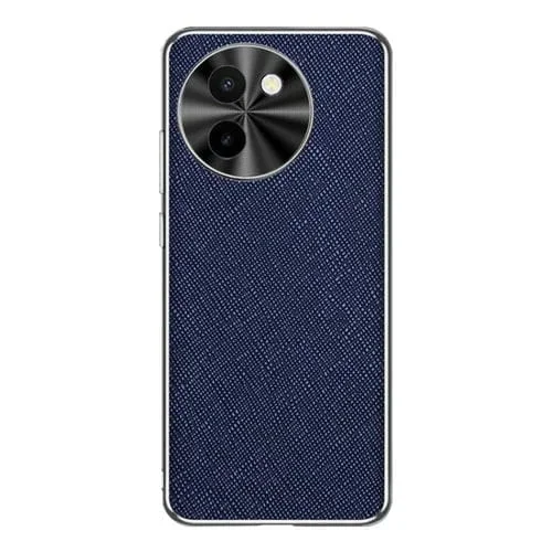 Funda de Cuero Pu con Textura Cruzada y Borde Plateado para Vivo Y200T (Azul Zafiro)
