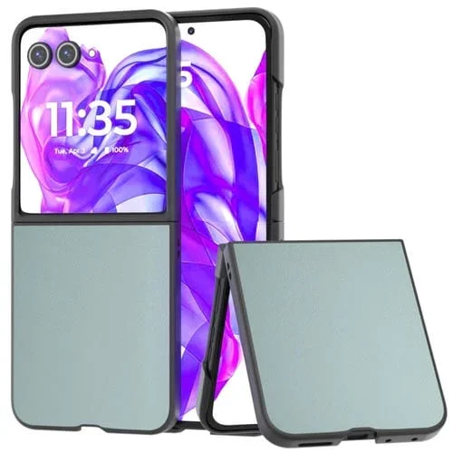 Funda de Cuero PU para Motorola Razr 50 Ultra con Marco Negro y Cobertura Total (Azul Claro)