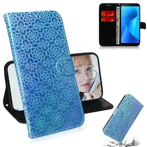 Funda de Cuero PU para Zenfone Max Plus (M1) ZB570TL con Hebilla Magnética, Soporte, Ranuras y Cordón (Azul)