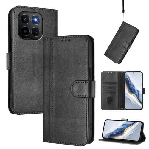 Funda de cuero retro con hebilla y empalme de línea para Honor X6c 4G (negra)