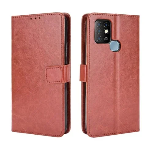 Funda de Cuero Retro Crazy Horse para Infinix Hot 10 X682 con Soporte, Ranuras y Cordón (Marrón)