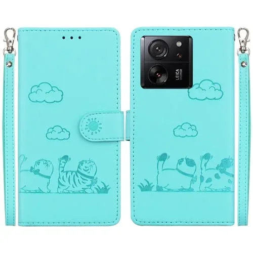 Funda de Cuero Rfid con Diseño de Gatos Lindos para Redmi K60 Ultra (Verde)