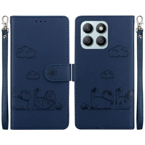Funda de Cuero Rfid con Diseño de Gatos para Honor X8B (Azul)