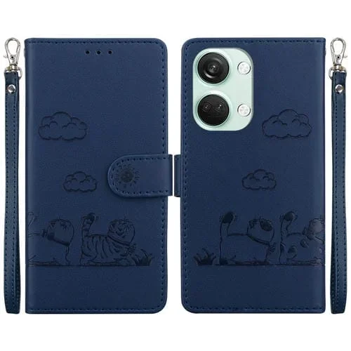 Funda de Cuero Rfid con Diseño de Gatos para OnePlus Nord 3 (Azul)