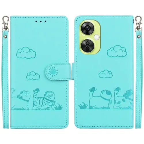 Funda de Cuero Rfid con Diseño de Gatos para Oppo K11X (Verde)