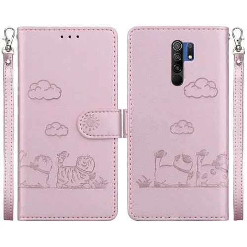 Funda de Cuero Rfid con Diseño de Gatos para Redmi 9/9 Prime (Oro Rosa)