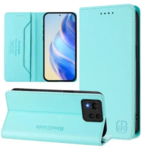 Funda de Cuero Rfid con Doble Pliegue y Succión Magnética para Asus Zenfone 11 Ultra Rc01 (Verde Menta)