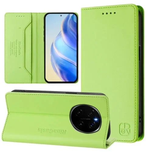 Funda de Cuero Rfid con Doble Pliegue y Succión Magnética para Honor Magic7 Rc01 (Verde Hierba)