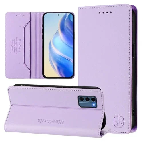 Funda de Cuero Rfid con Doble Pliegue y Succión Magnética para Nokia C300 Rc01 (Morado Claro)
