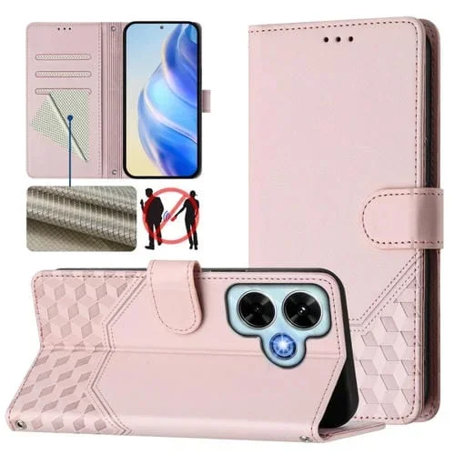 Funda de Cuero Rfid con Relieve de Panal Global para Redmi Note 13 4G (Rosa)
