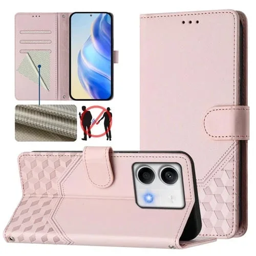 Funda de Cuero Rfid con Relieve de Panal Global para Redmi Note 13 5G (Rosa)