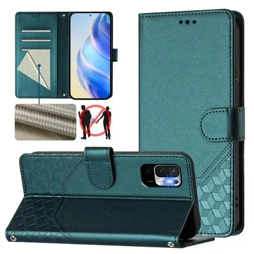 Funda de Cuero Rfid con Relieve de Panal para Redmi Note 10 5G/Note 10T 5G (Verde Pavo Real)