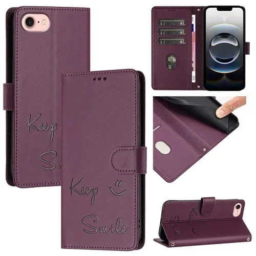 Funda de Cuero Rfid con Relieve de Sonrisa para iPhone 16E (Violeta)