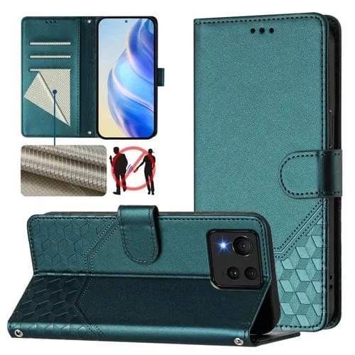 Funda de Cuero Rfid con Relieve en Panal para Asus Zenfone 11 Ultra (Verde Pavo Real)