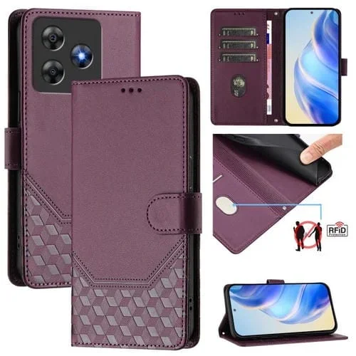 Funda de Cuero Rfid con Relieve en Panal para BlackView Wave 8C (Violeta)