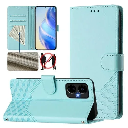 Funda de Cuero Rfid con Relieve en Panal para Boost Mobile Celero 5G (2024) (Verde Menta)