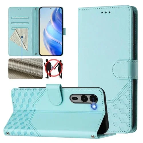 Funda de Cuero Rfid con Relieve en Panal para Fujitsu Arrows We2 Plus (Verde Menta)