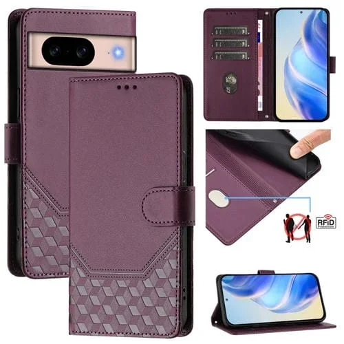 Funda de Cuero Rfid con Relieve en Panal para Google Pixel 8A (Violeta)