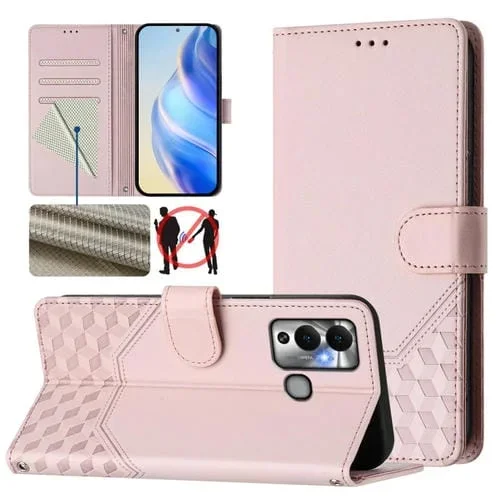 Funda de Cuero Rfid con Relieve en Panal para Infinix Hot 12 Play (Rosa)
