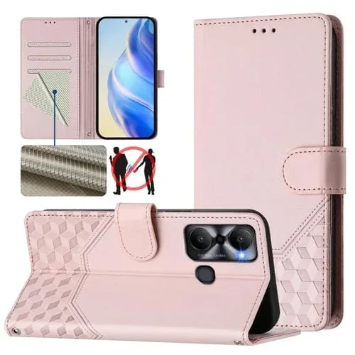 Funda de Cuero Rfid con Relieve en Panal para Infinix Hot 20 Play (Rosa)