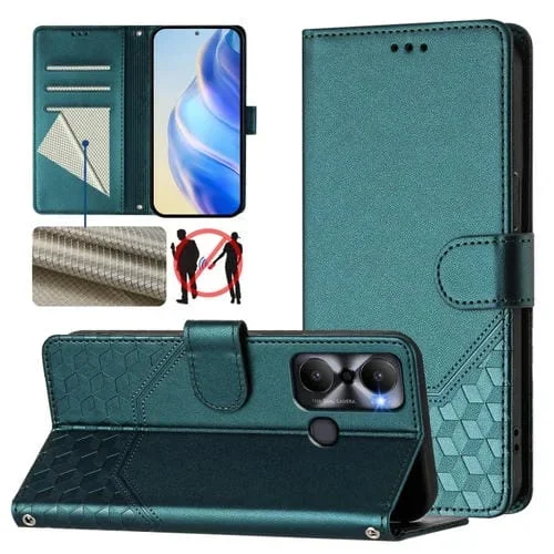 Funda de Cuero Rfid con Relieve en Panal para Infinix Hot 20 Play (Verde Pavo Real)