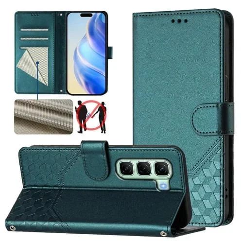 Funda de Cuero Rfid con Relieve en Panal para Infinix Hot 50 5G (Verde Pavo Real)