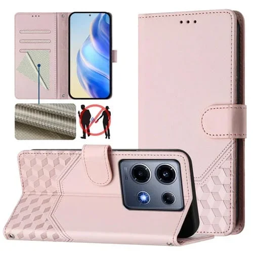 Funda de Cuero Rfid con Relieve en Panal para Infinix Note 30 Vip (Rosa)