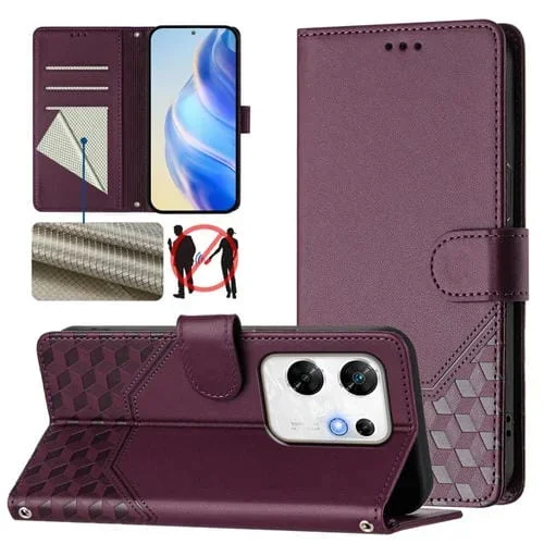 Funda de Cuero Rfid con Relieve en Panal para Infinix Zero 30 4G (Violeta)