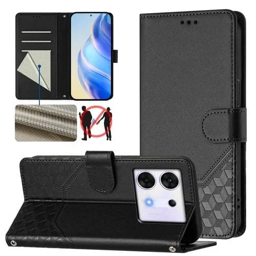 Funda de Cuero Rfid con Relieve en Panal para Infinix Zero 30 5G (Negra)