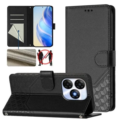 Funda de Cuero Rfid con Relieve en Panal para Itel P55 4G e Infinix Smart 8 (Negra)