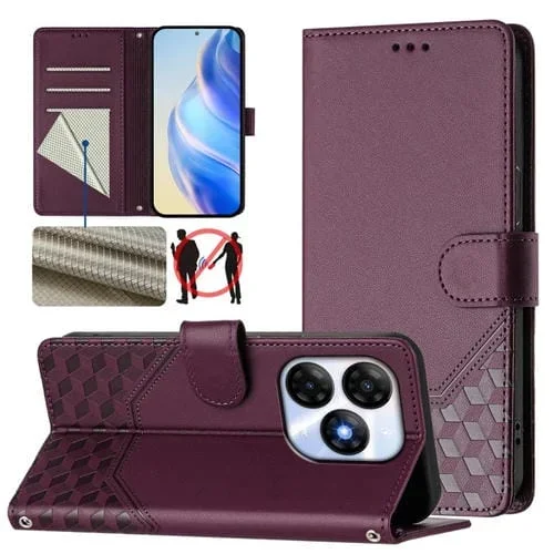 Funda de Cuero Rfid con Relieve en Panal para Itel P55 4G e Infinix Smart 8 (Violeta)