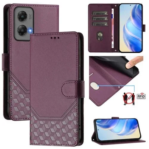 Funda de Cuero Rfid con Relieve en Panal para Motorola Moto G Stylus 5G (2024) (Violeta)