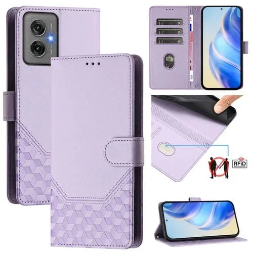 Funda de Cuero Rfid con Relieve en Panal para Motorola Moto G55 (Morado Claro)