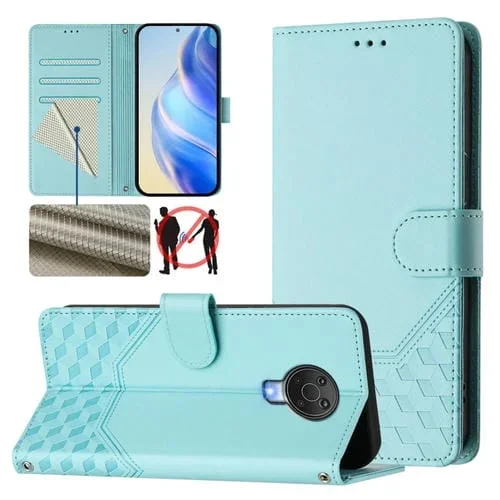 Funda de Cuero RFID con Relieve en Panal para Nokia G20/G10 (Verde Menta)