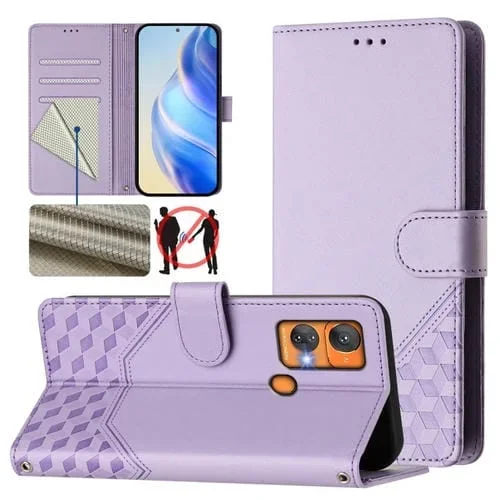 Funda de Cuero Rfid con Relieve en Panal para Oukitel C33 (Morado Claro)