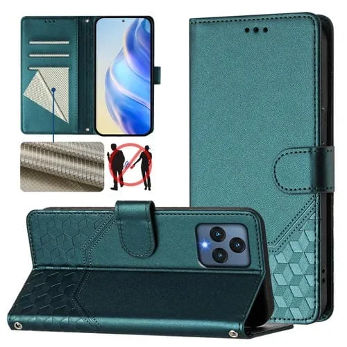 Funda de Cuero Rfid con Relieve en Panal para T-Mobile Revvl 6 5G/6X 5G (Verde Pavo Real)