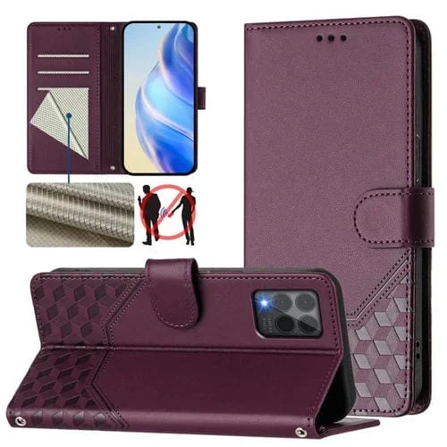 Funda de Cuero Rfid con Relieve en Panal para T-Mobile Revvl 6 Pro 5G/6X Pro 5G (Violeta)