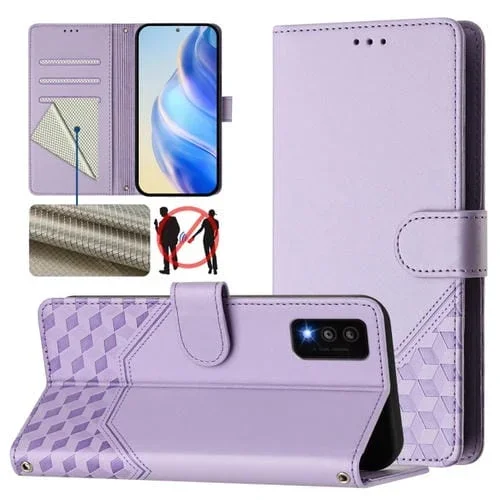 Funda de Cuero RFID con Relieve en Panal para TCL 30T (Morado Claro)