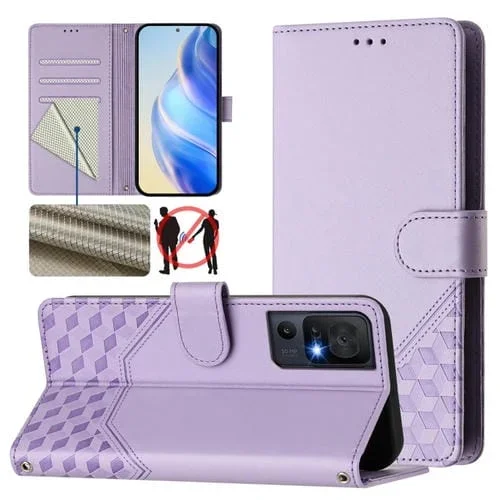 Funda de Cuero Rfid con Relieve en Panal para TCL 40 Se (Morado Claro)
