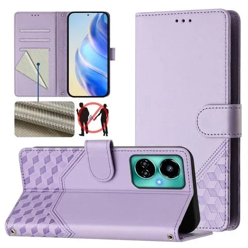 Funda de Cuero Rfid con Relieve en Panal para Tecno Camon 19 y Camon 19 Pro 5G (Morado Claro)