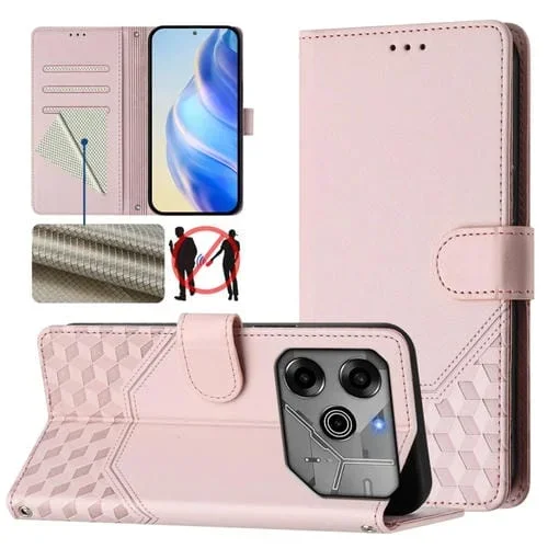 Funda de Cuero Rfid con Relieve en Panal para Tecno Spark Go 2021 (Rosa)