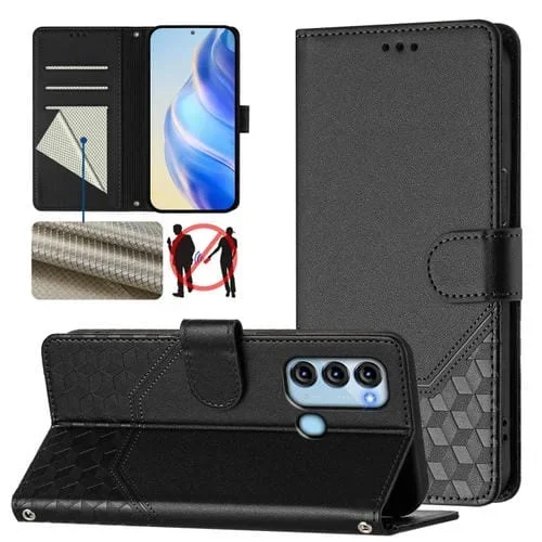 Funda de Cuero Rfid con Relieve en Panal para Teléfono Itel S17/Vision 3 (Negra)