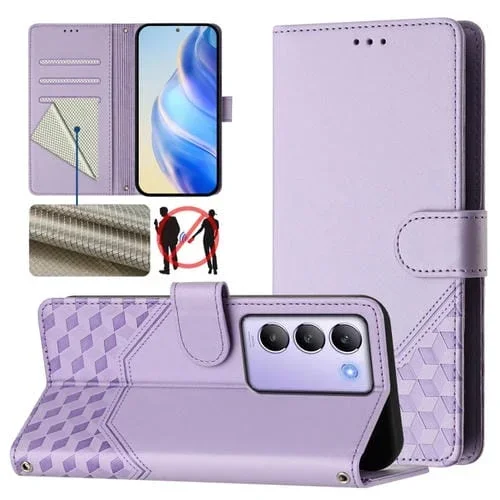 Funda de Cuero Rfid con Relieve En Panal para Vivo Y100 Idn/T3 5G Idn (Morado Claro)