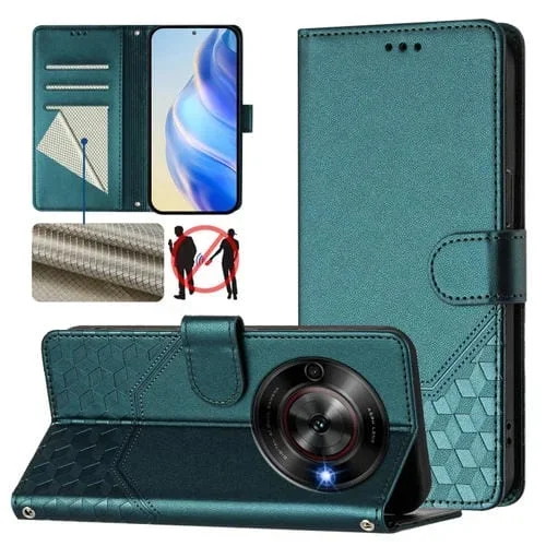 Funda de Cuero Rfid con Relieve en Panal para ZTE Blade A75 5G (Verde Pavo Real)