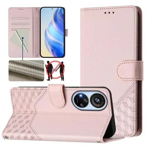 Funda de Cuero Rfid con Relieve en Panal para ZTE Blade V40S (Rosa)