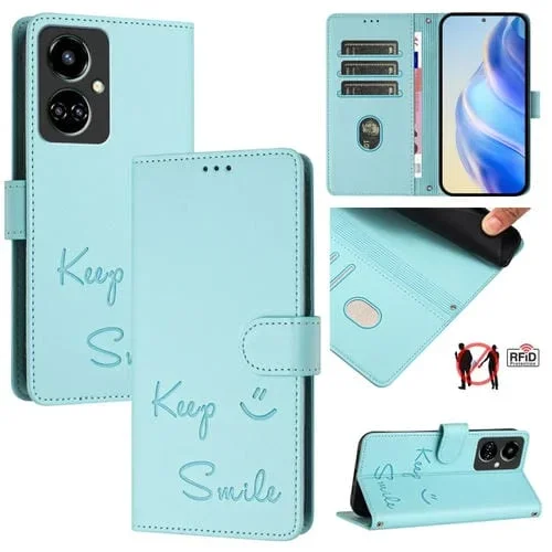 Funda de Cuero Rfid con Relieve Smile para Tecno Camon 19 (Verde Menta)